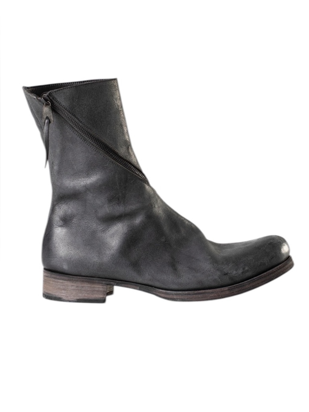 MA+‎ Maurizio Amadei S1G3Z Spiral Side Zip Boots | Black Distressed Leather 39